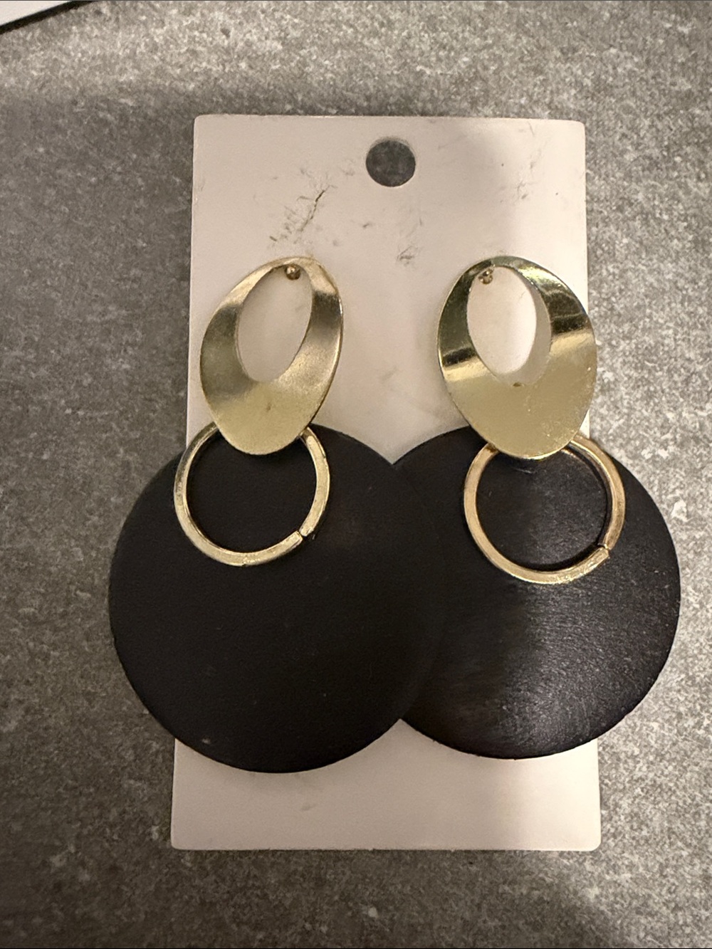 Vintage Gold and Black Drop Hoop Earrings - Women Jewelry